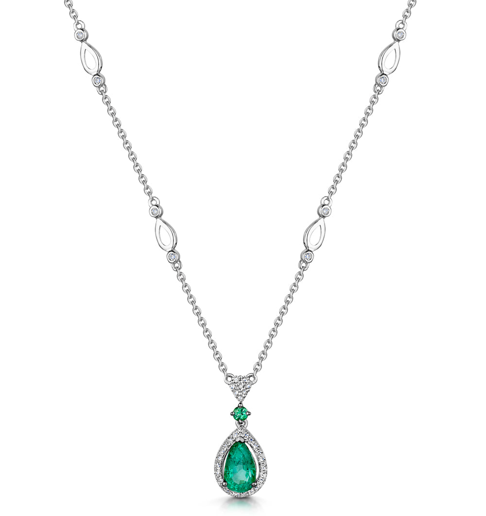 Emerald and Diamond Stellato Necklace 0.13ct in 9K White Gold