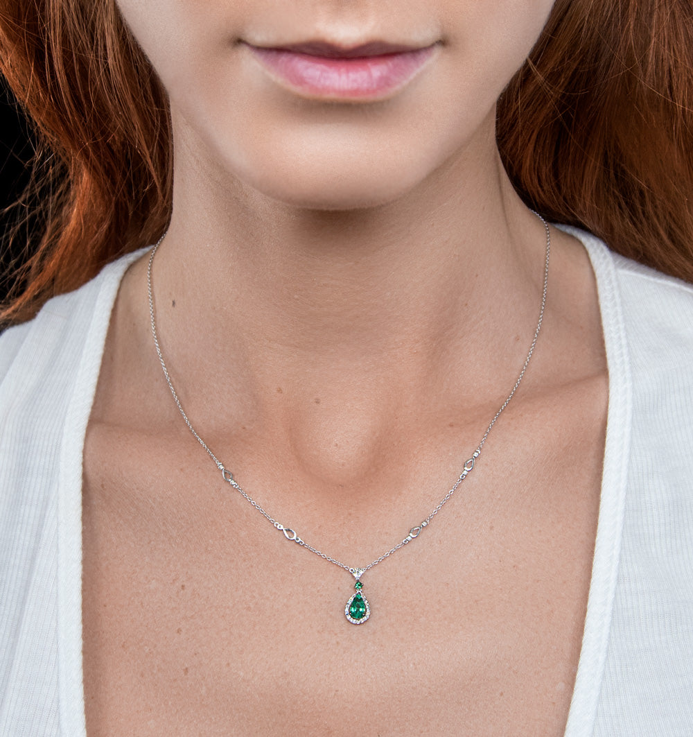 Emerald and Diamond Stellato Necklace 0.13ct in 9K White Gold