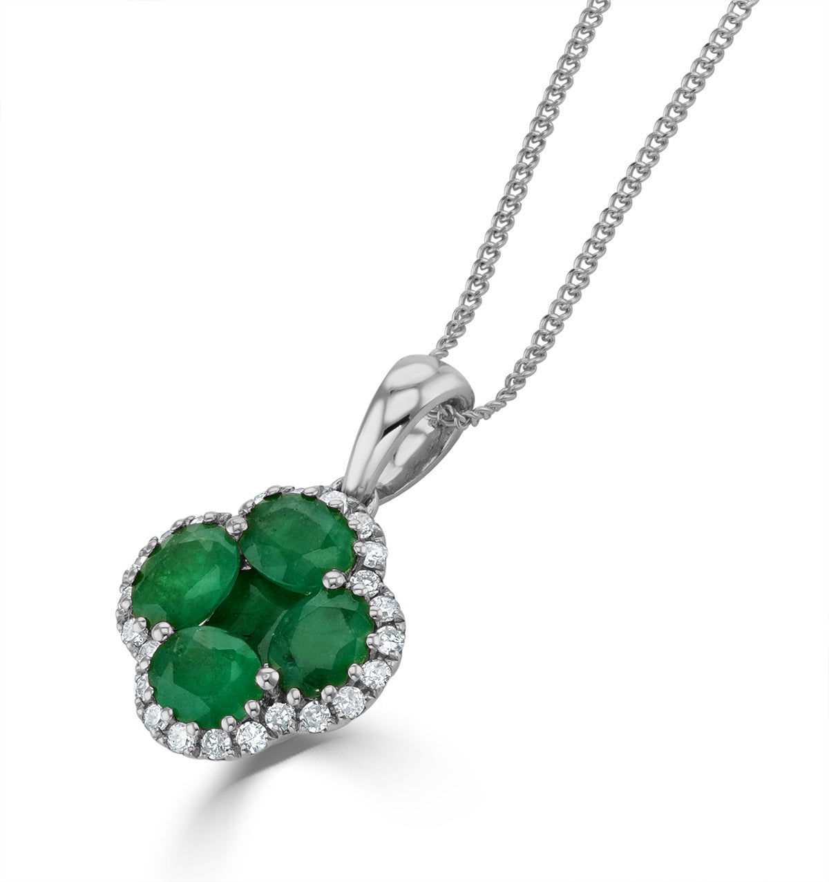 Emerald 1.04ct and Diamond 18K White Gold Alegria Pendant