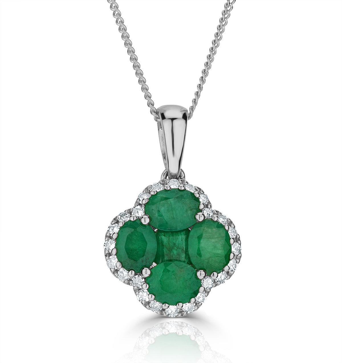 Alegria 1.04ct Emerald and Lab Diamond Pendant Necklace in 9K White Gold