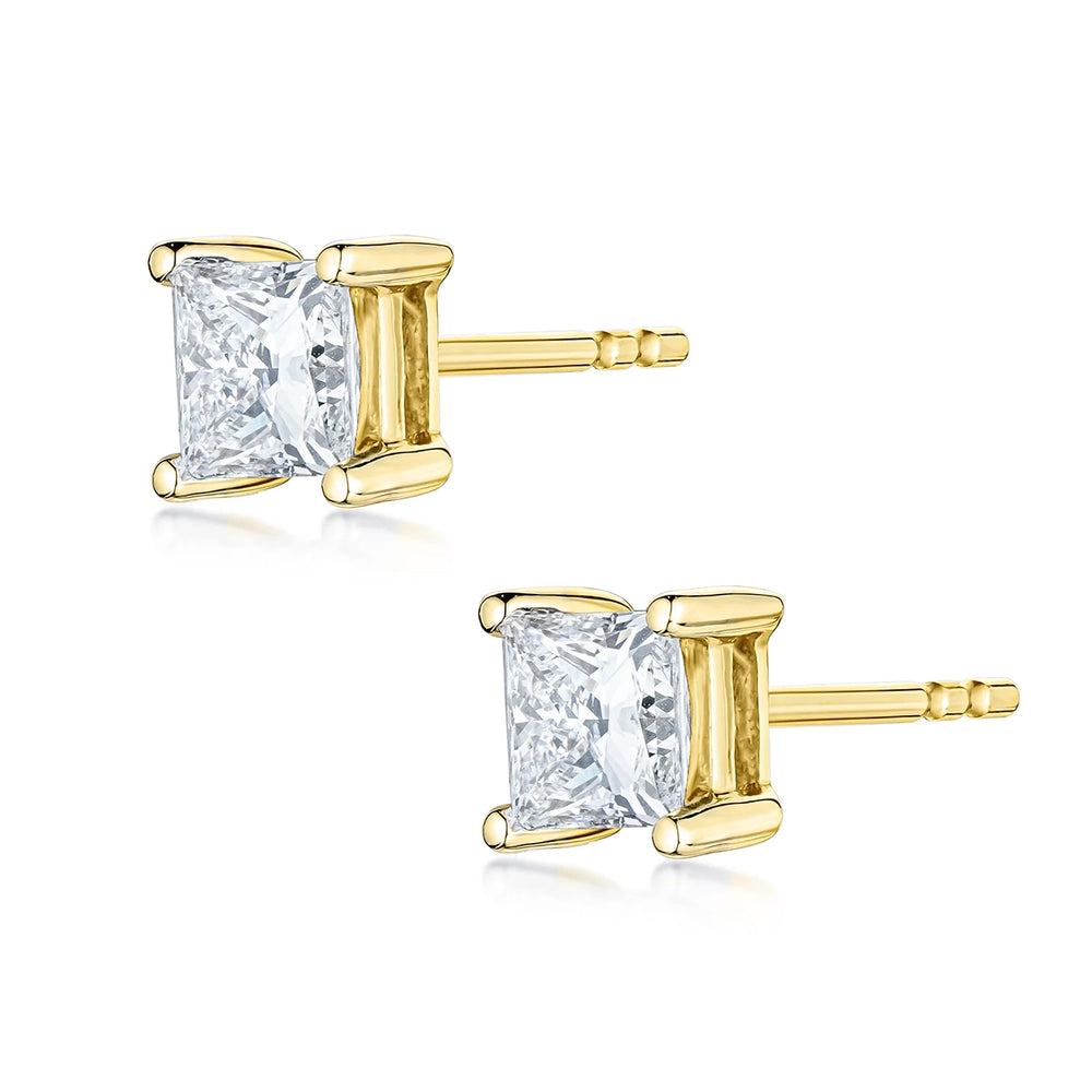 Princess Cut Lab Diamond Stud Earrings 0.50ct in 9K Yellow Gold