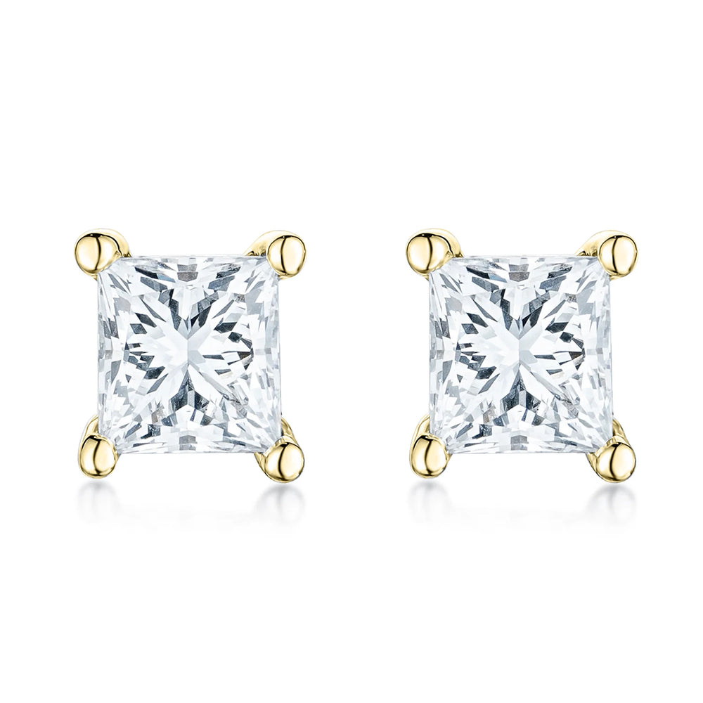 Princess Cut Lab Diamond Stud Earrings 0.50ct in 9K Yellow Gold