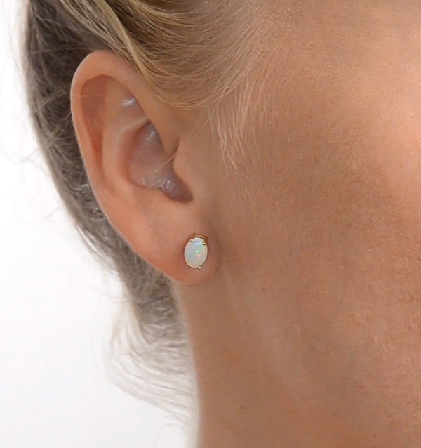 Opal 7 x 5mm 9K Yellow Gold Earrings