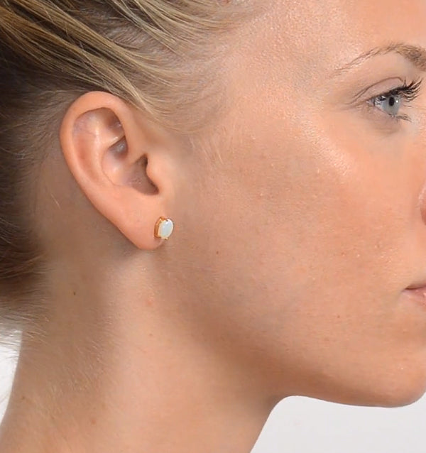 Opal 7 x 5mm 9K Yellow Gold Earrings