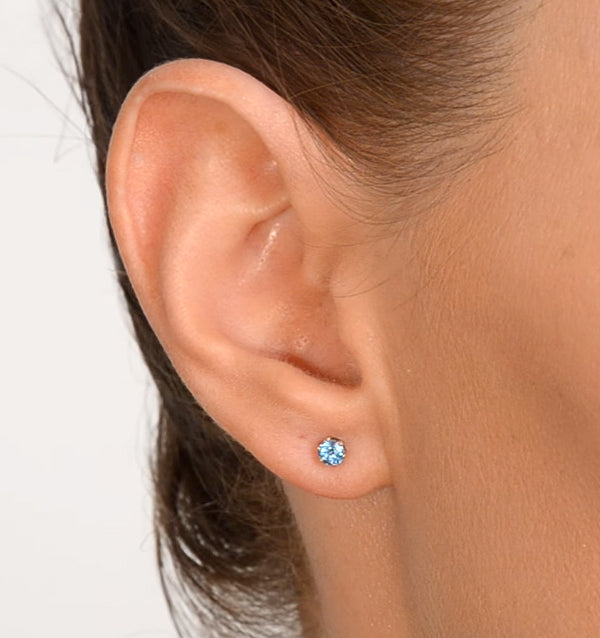 Blue Topaz 4mm 9K Yellow Gold Stud Earrings