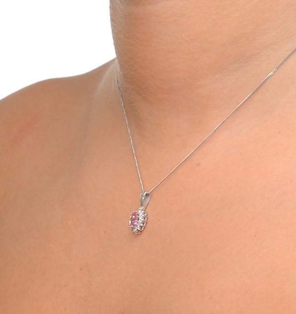 Pink Sapphire 6 X 4mm and Diamond 9K White Gold Pendant Necklace