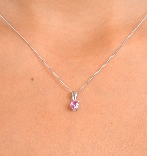 Pink Sapphire 5 X 4mm 9K White Gold Pendant Necklace