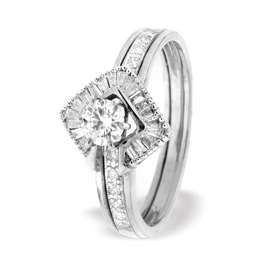 Diamond 0.65ct And 9K White Gold Solitaire Ring with Shoulders