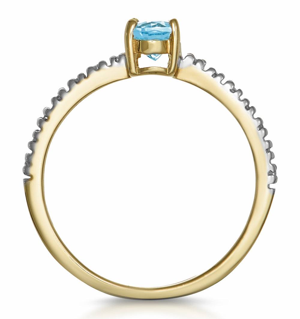 Aquamarine 0.35CT And Diamond 9K Yellow Gold Ring
