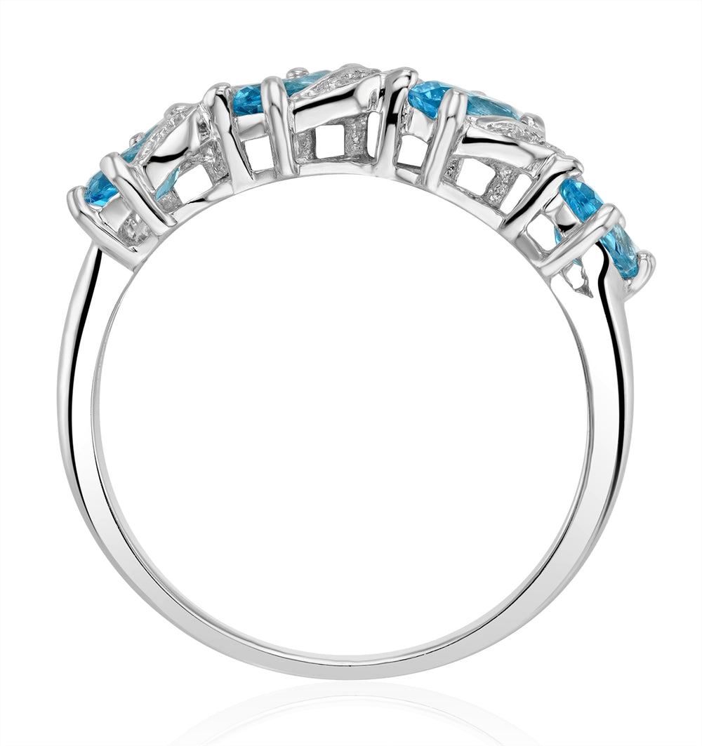 Blue Topaz 0.98CT And Diamond 9K White Gold Ring