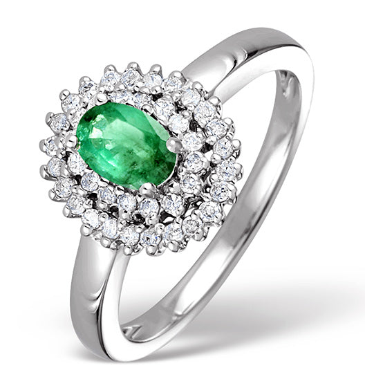 Emerald 0.45ct And Diamond 9K White Gold Ring E5798