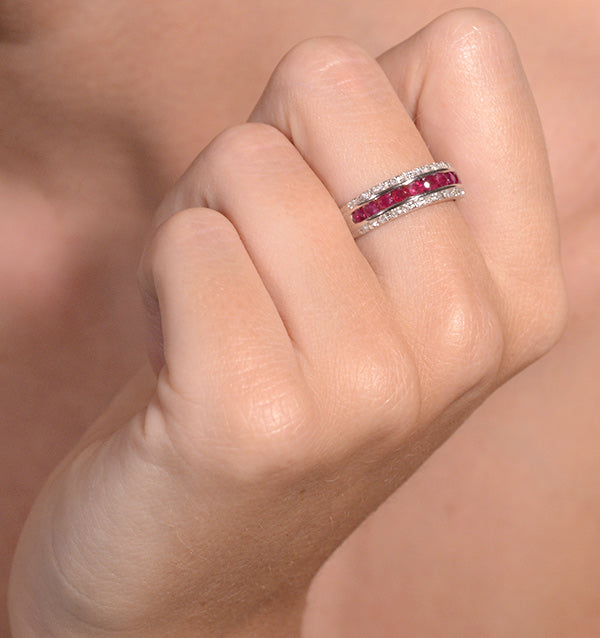 Ruby 0.74ct and Diamond 9K White Gold Ring