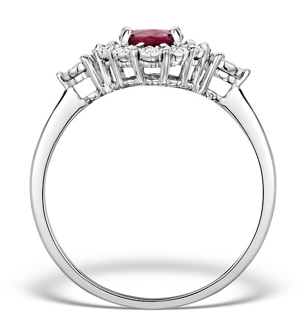 Ruby 7 x 5mm and Diamond 9K White Gold Ring
