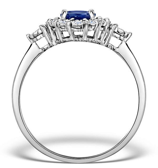 Sapphire 7 x 5mm and Diamond 9K White Gold Ring