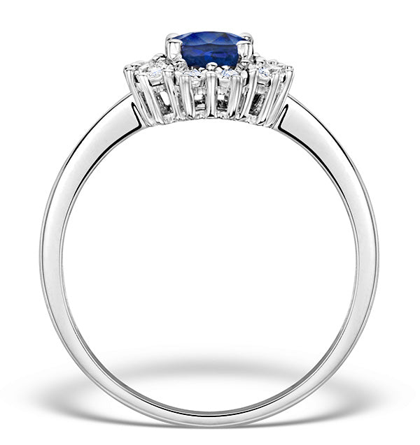 Sapphire Ring With Lab Diamond Halo 7 x 5mm Set in 925 Silver