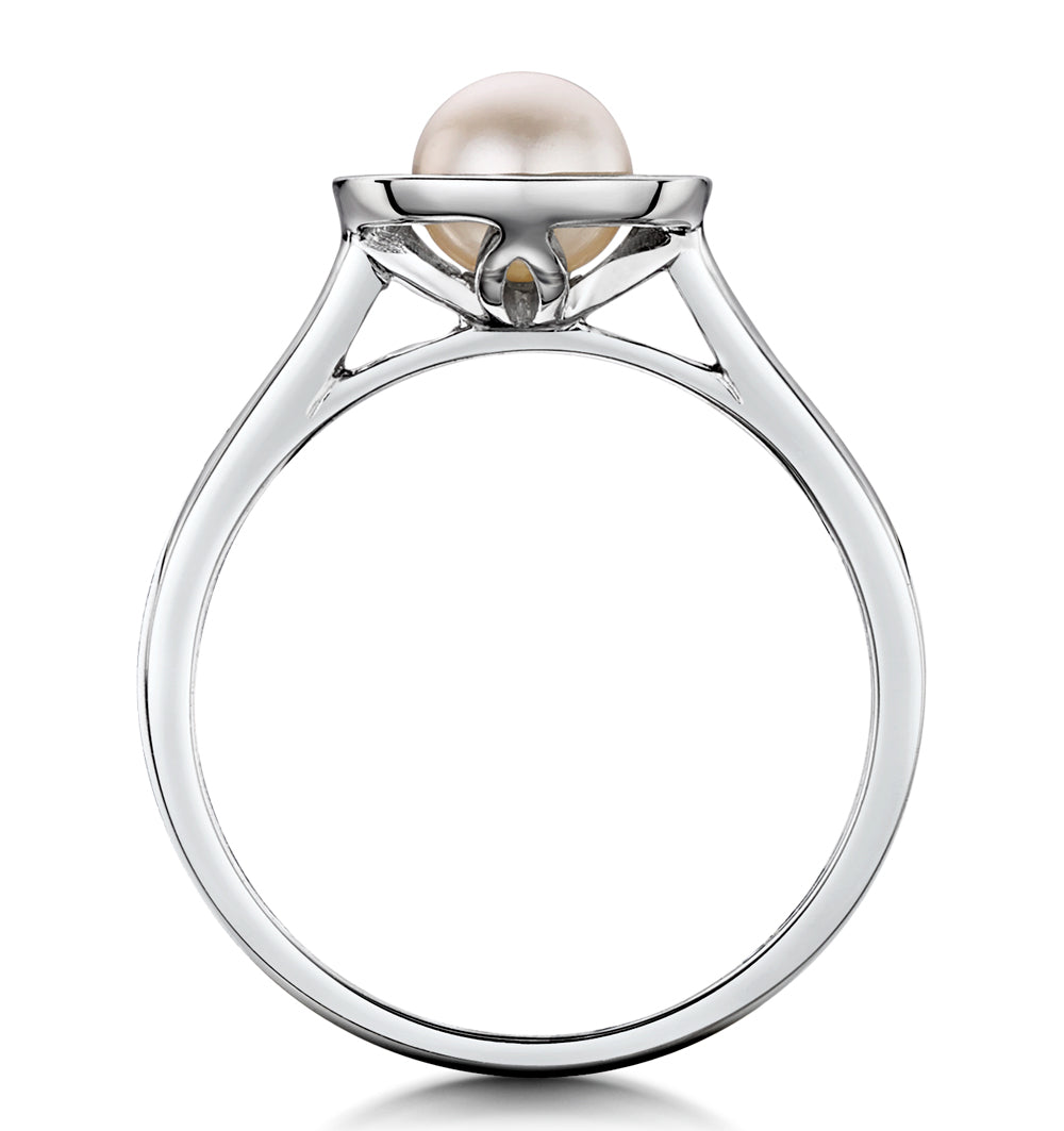 Pearl and Diamond Stellato Ring 0.08ct in 9K White Gold