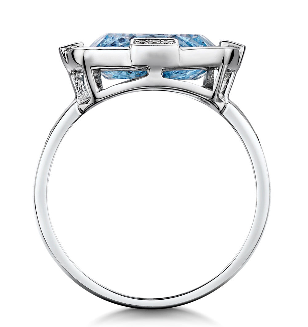 Blue Topaz and Diamond Stellato Ring 0.03ct in 9K White Gold SIZE K