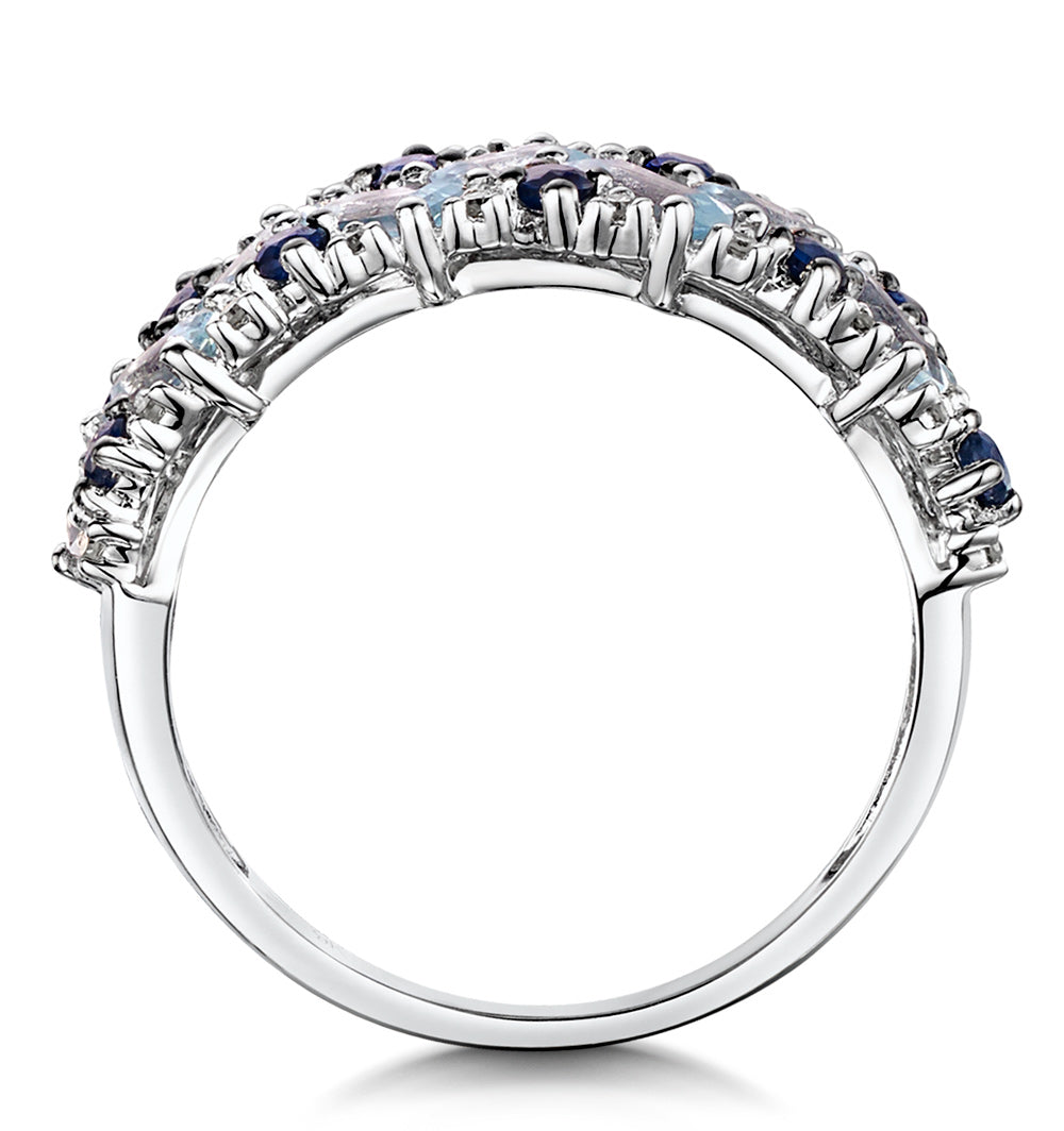Blue Topaz Sapphire and Diamond Stellato Ring in 9K White Gold