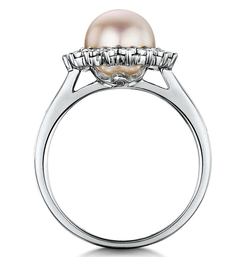 Stellato Collection Pearl and Diamond Ring 0.05ct in 9K White Gold