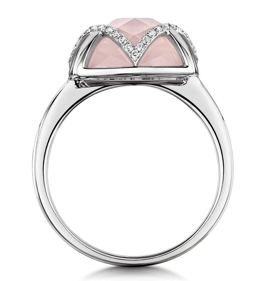Stellato Collection Rose Quartz and Diamond Ring 9K White Gold SIZES AVAILABLE J K L