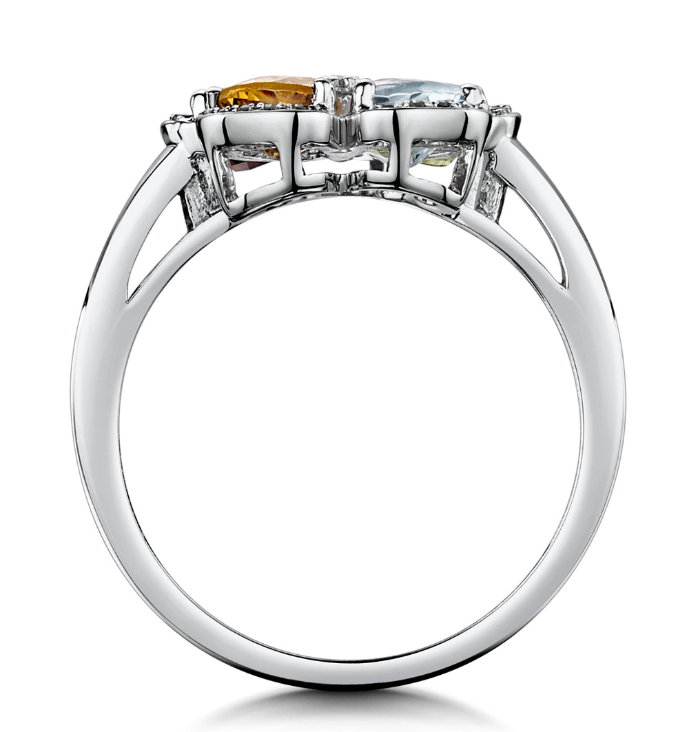 Multi Gem Flower Design Stellato Collection Ring In 9K White Gold