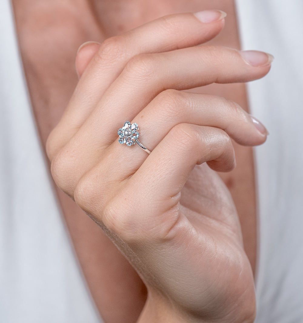 Stellato Collection Blue Topaz Ring in 9K White Gold - SIZE N