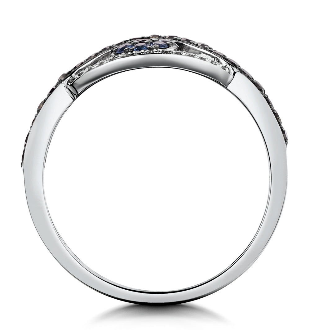 Black Diamond Sapphire Evil Eye Hamsa Stellato Ring in 9K White Gold