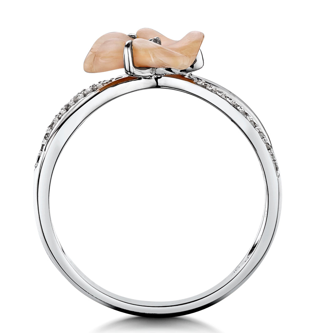 Shell and Diamond Stellato Ring 0.06ct in 9K White Gold