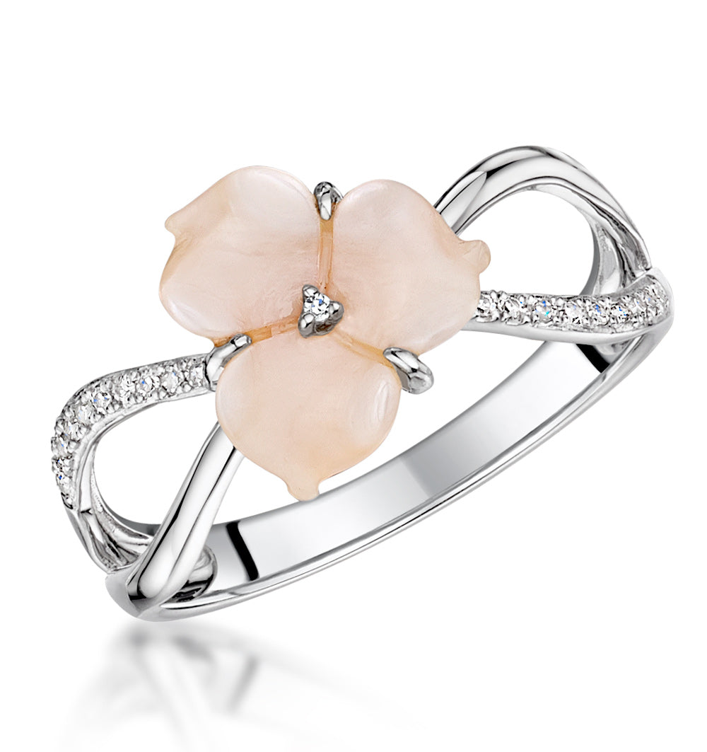 Shell and Diamond Stellato Ring 0.06ct in 9K White Gold