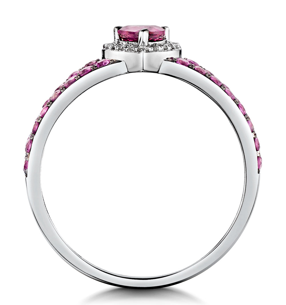 Rhodolite Pink Sapphire and Diamond Stellato Heart Ring 9K White Gold