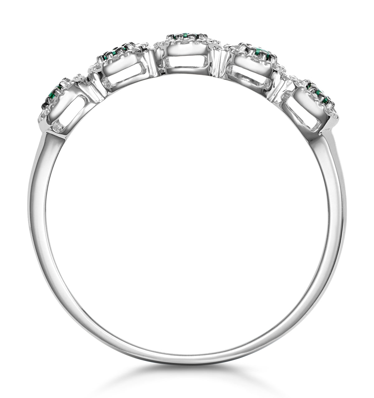 Emerald and Halo Diamond Stellato Eternity Ring in 9K White Gold