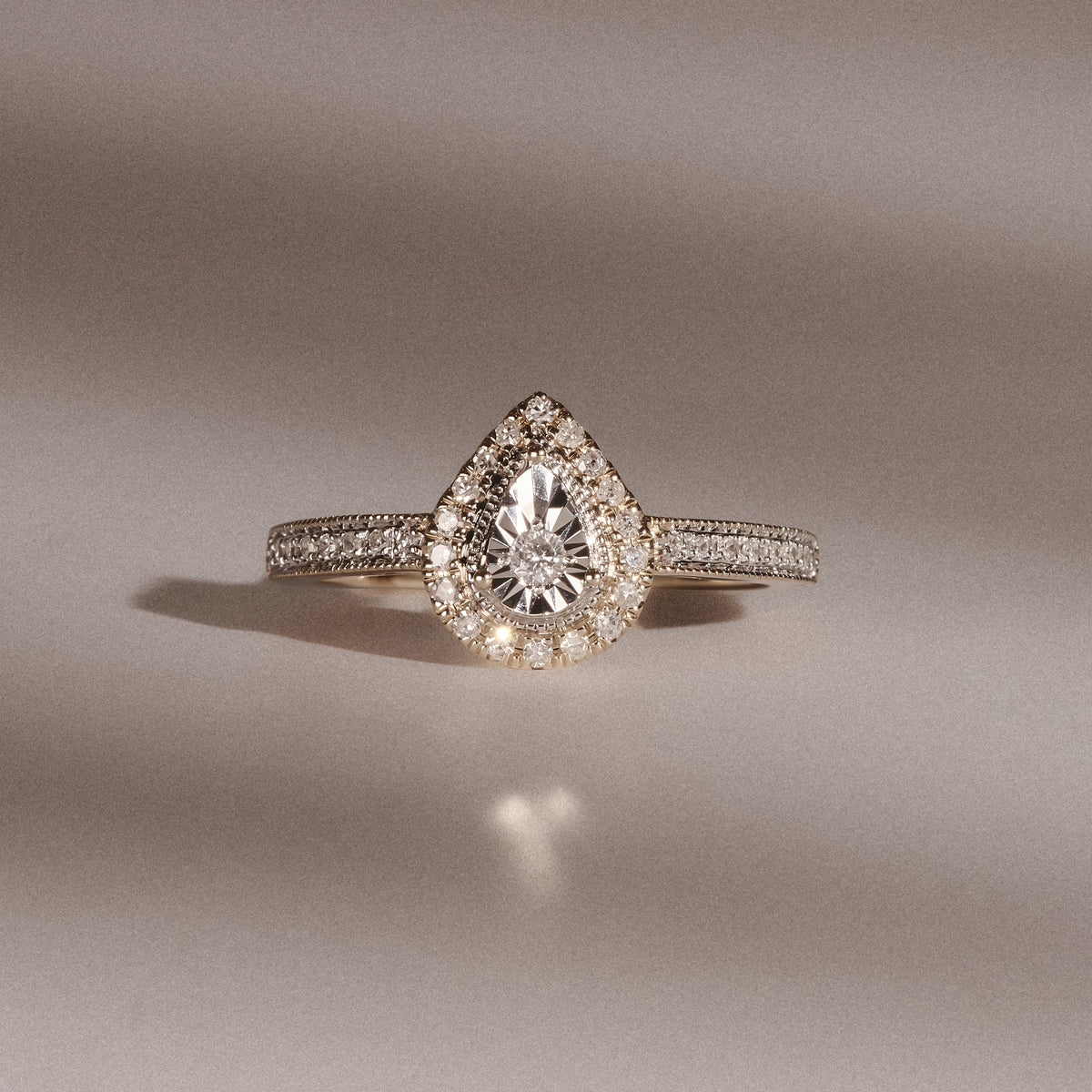 Masami Pear Shaped Pave Lab Diamond Engagement Ring 0.15ct 18K Gold Vermeil