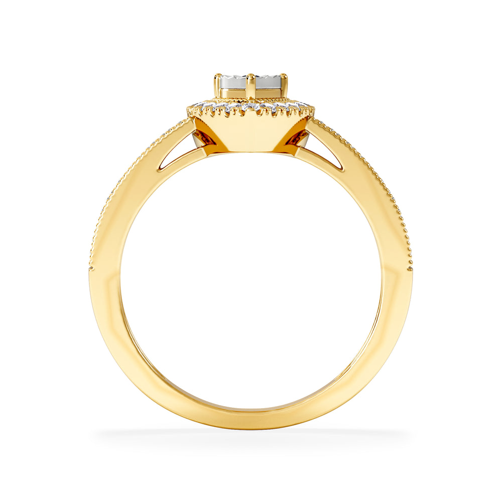 Masami Pear Shaped Pave Diamond Engagement Ring 0.15ct 9K Yellow Gold