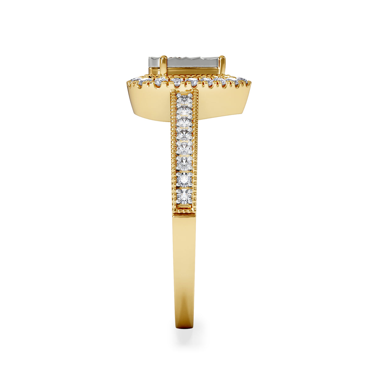 Masami Pear Shaped Pave Diamond Engagement Ring 0.15ct 9K Yellow Gold