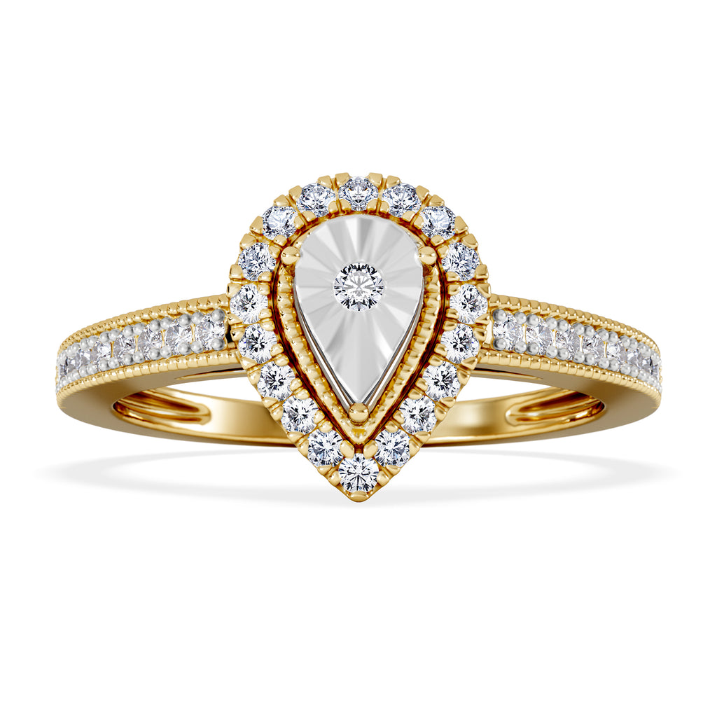 Masami Pear Shaped Pave Diamond Engagement Ring 0.15ct 9K Yellow Gold