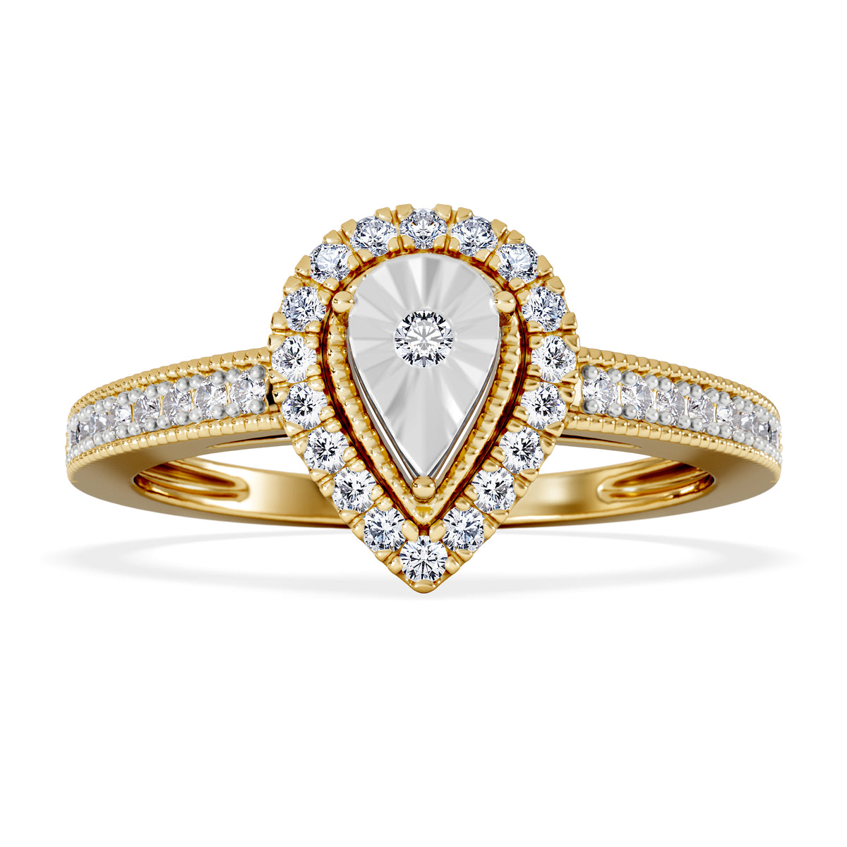 Masami Pear Shaped Pave Diamond Engagement Ring 0.15ct 9K Yellow Gold