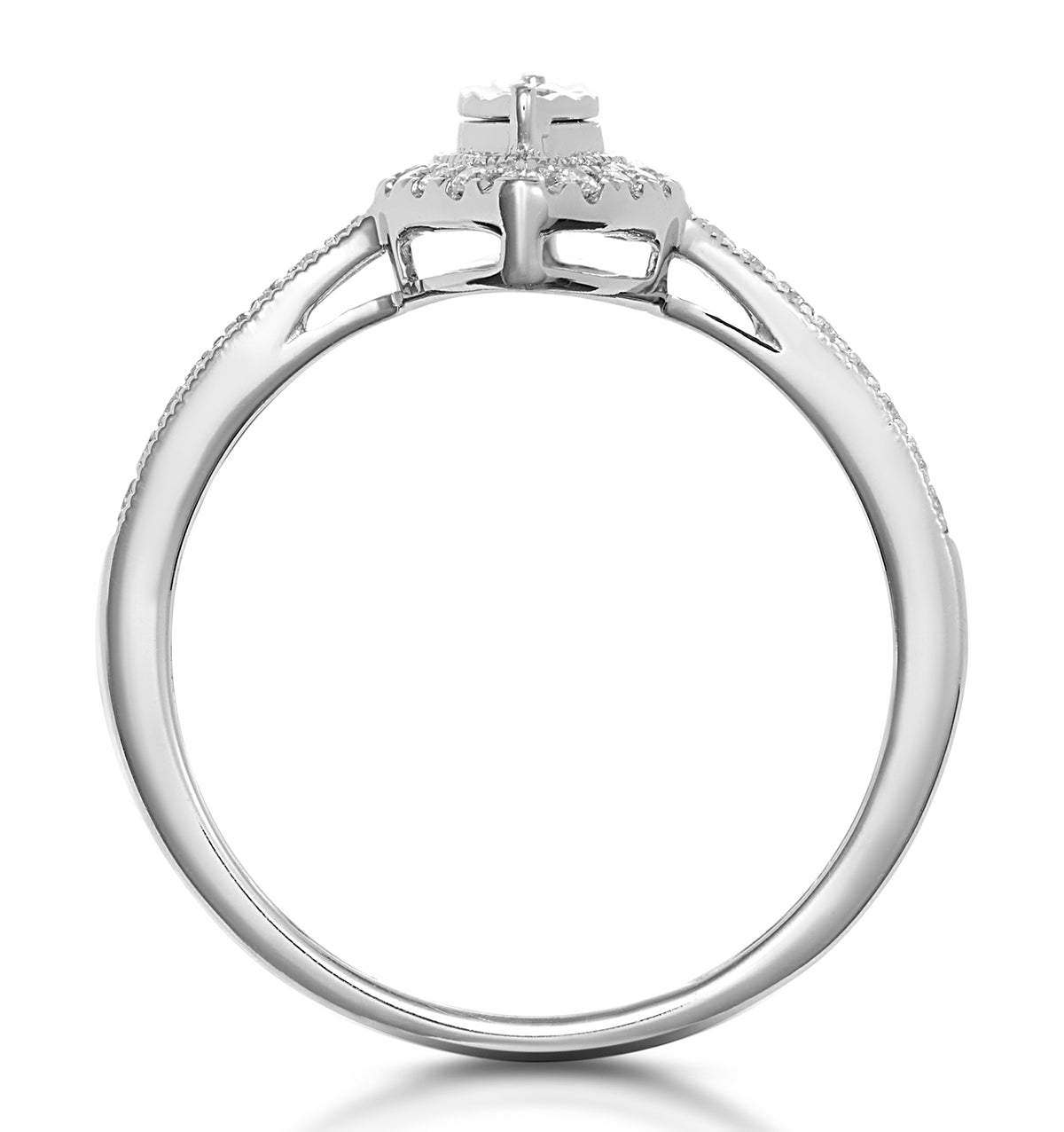 Masami Marquise Diamond Engagement Ring Halo Pave Set in 9K White Gold
