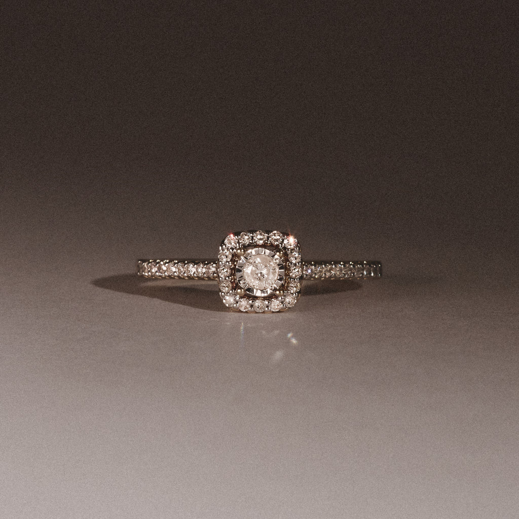 Masami Diamond Halo Engagement Ring 0.25ct Pave Set in 9K Yellow Gold