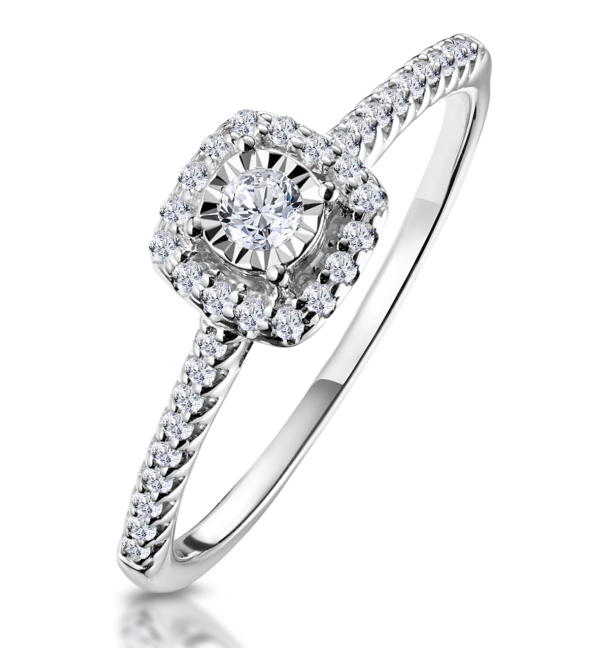 Masami Halo Engagement Ring 0.25ct Pave Set 9K White Gold