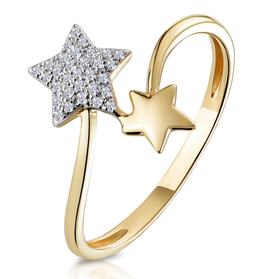 Diamond 2 Stars Ring in 9K Gold From Stellato Collection SIZE L