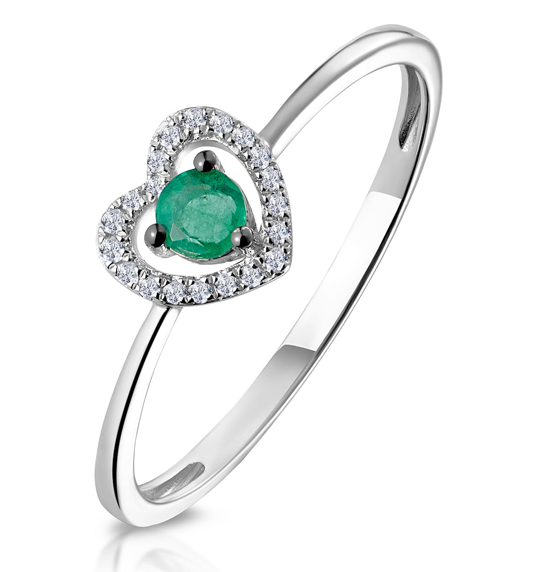 Emerald Stellato Heart Ring 9K White Gold