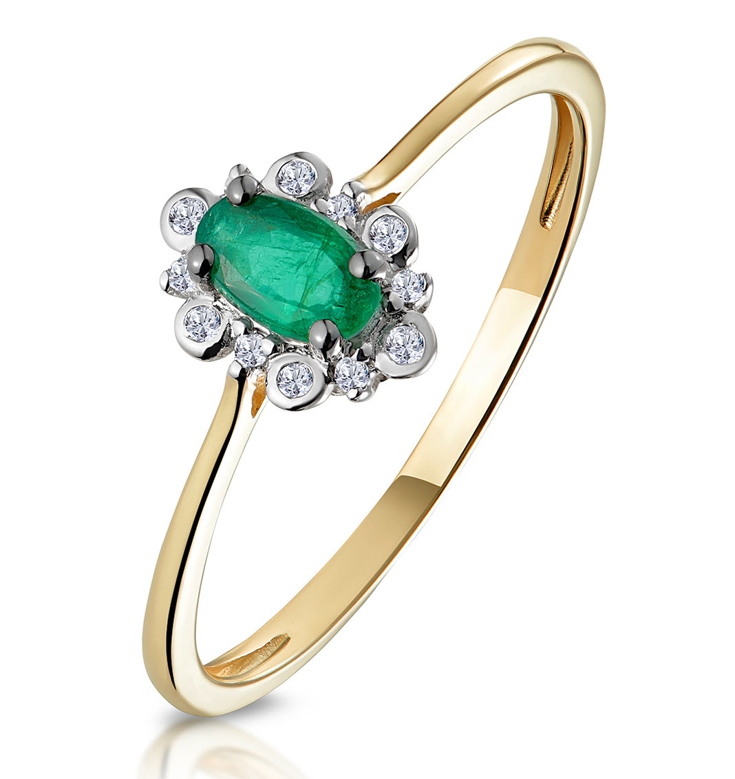 Emerald and Diamond Stellato Cluster Ring in 9K Gold