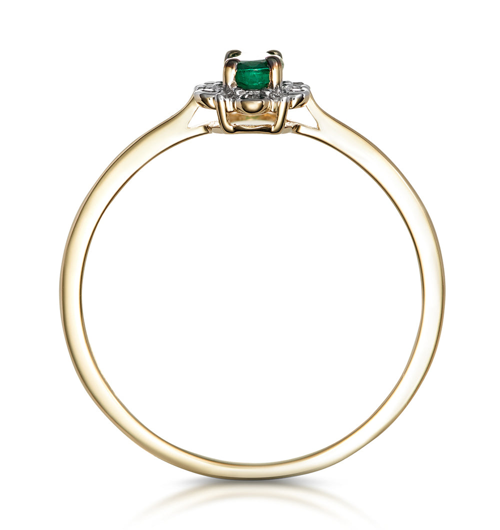 Emerald and Diamond Stellato Cluster Ring in 9K Gold