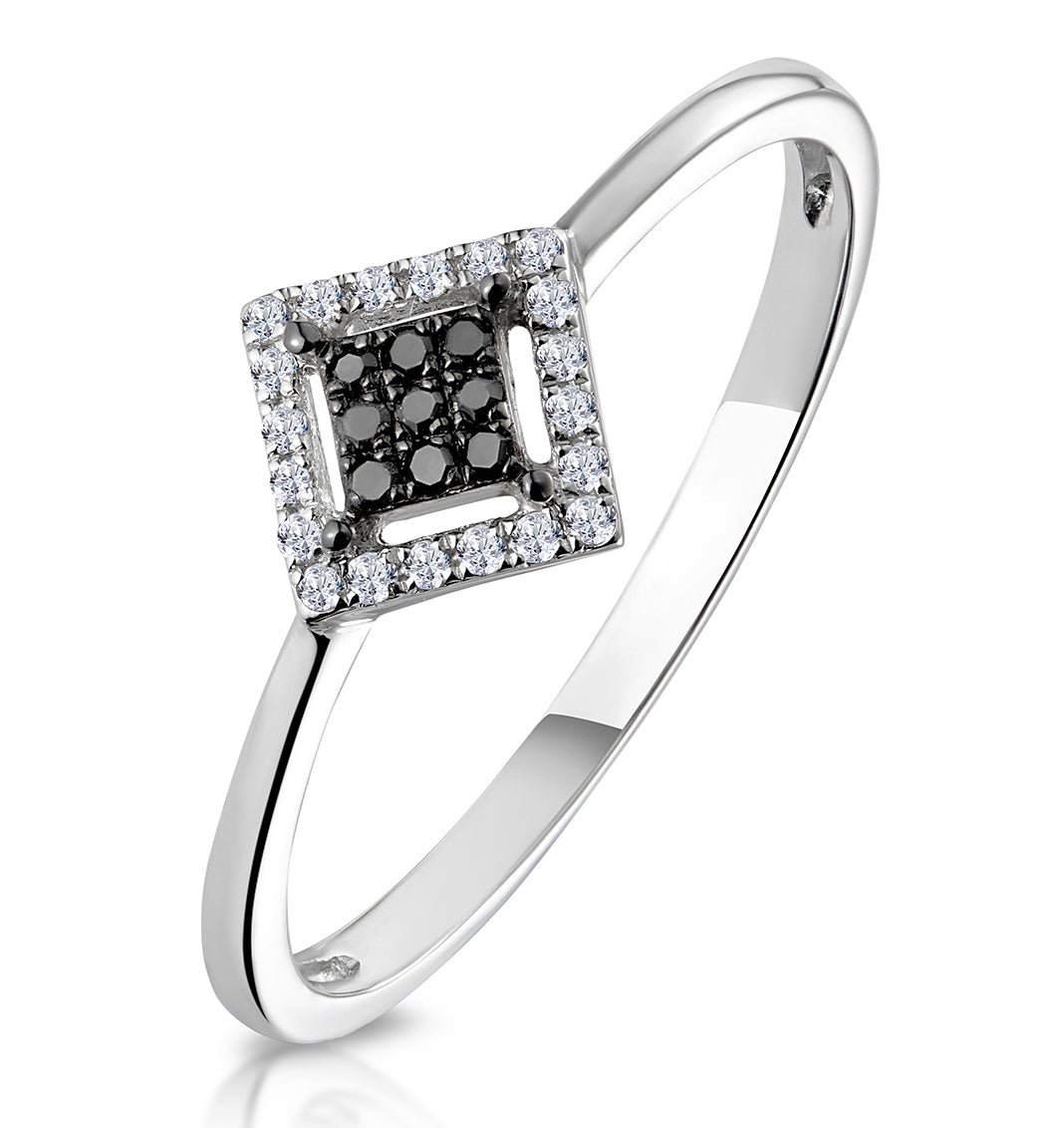 Diamond and Black Diamond Stellato Squares Ring in 9K White Gold