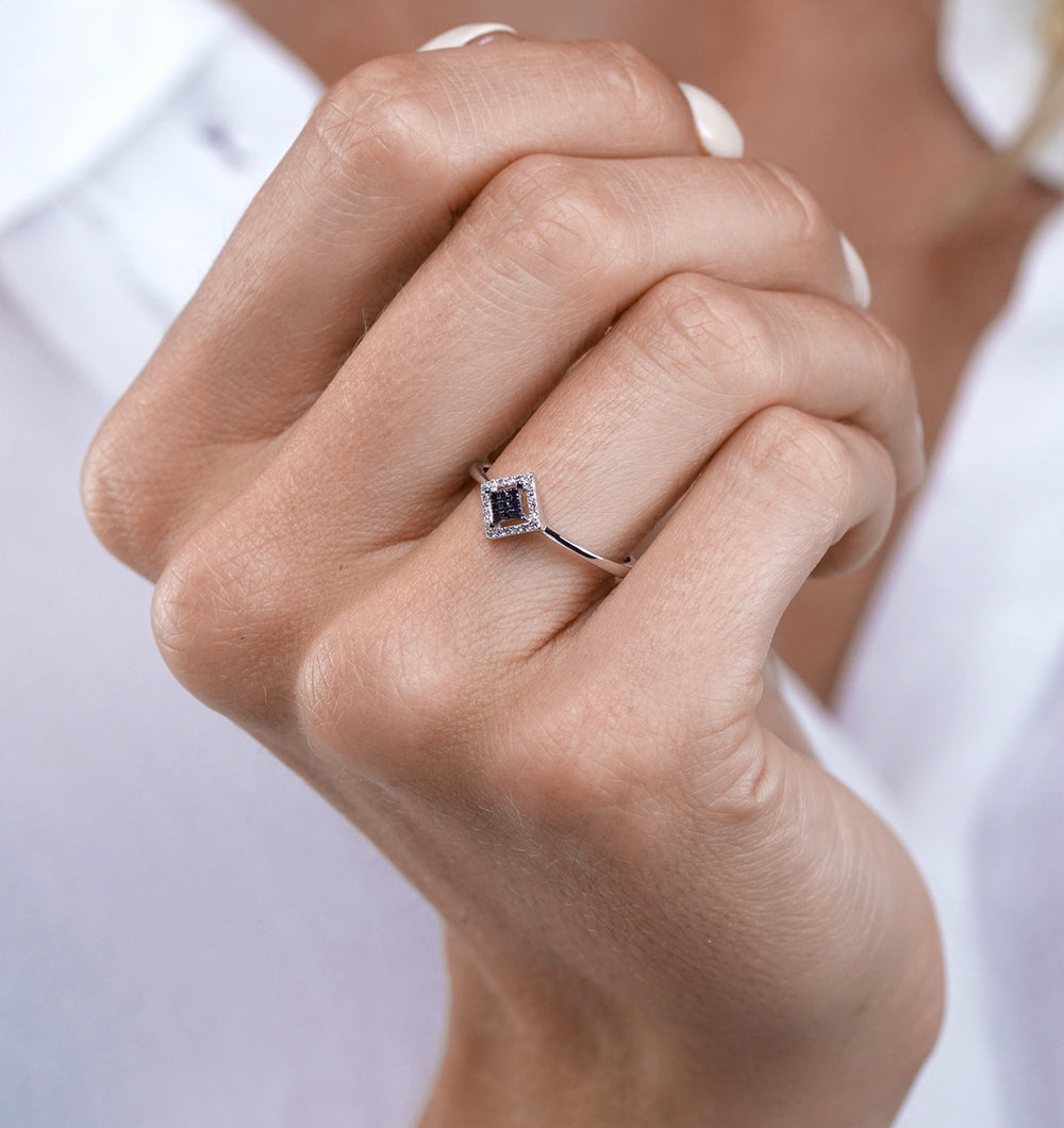Diamond and Black Diamond Stellato Squares Ring in 9K White Gold