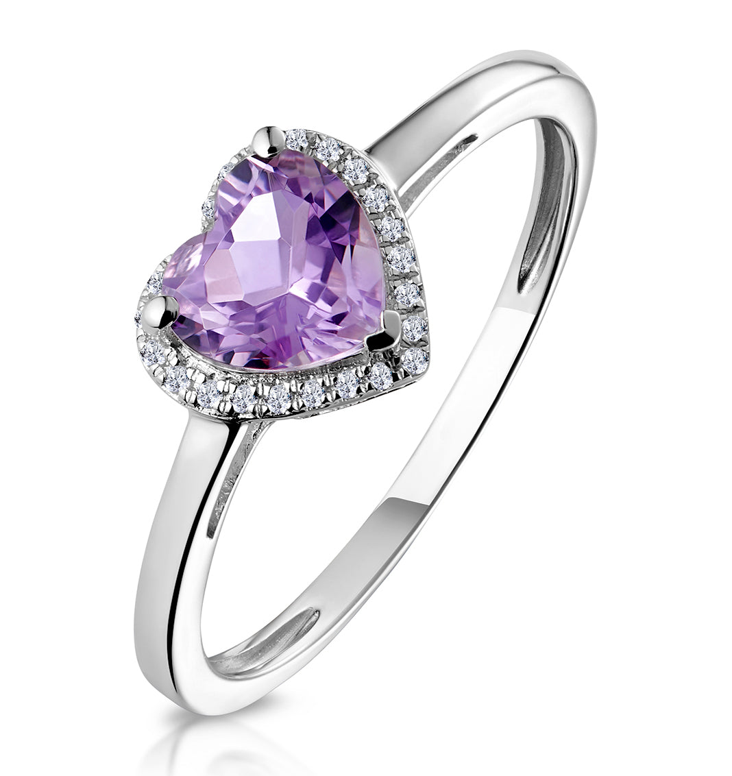 Halo Amethyst Stellato Heart Ring 9K White Gold