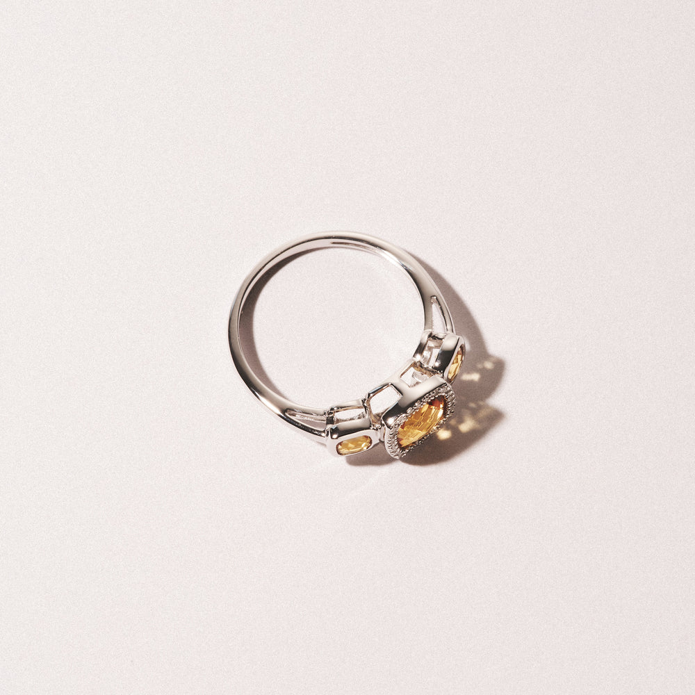 Halo 1.26ct Citrine and Diamond Stellato Ring in 9K White Gold