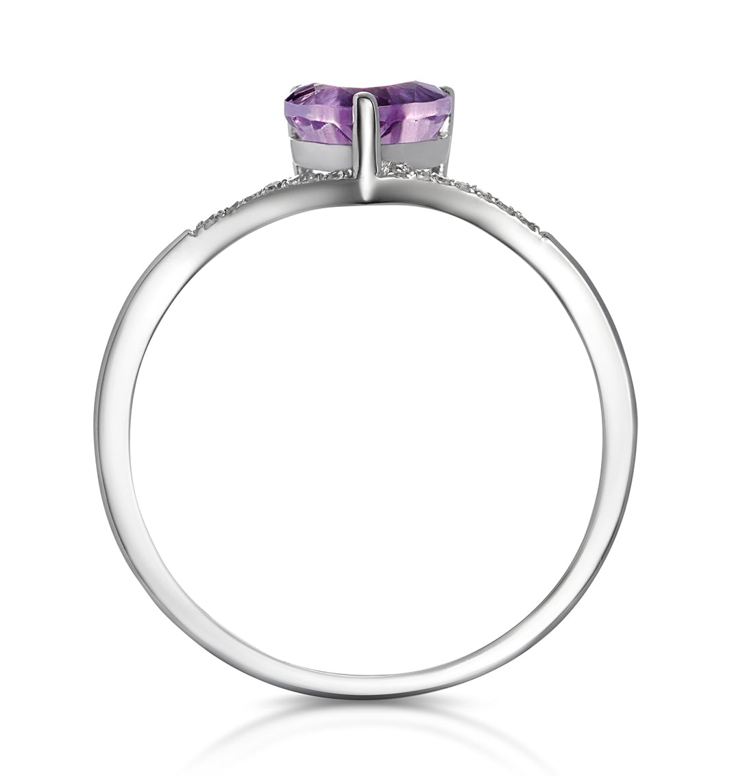 Heart Amethyst and Diamond Stellato Ring in 9K White Gold