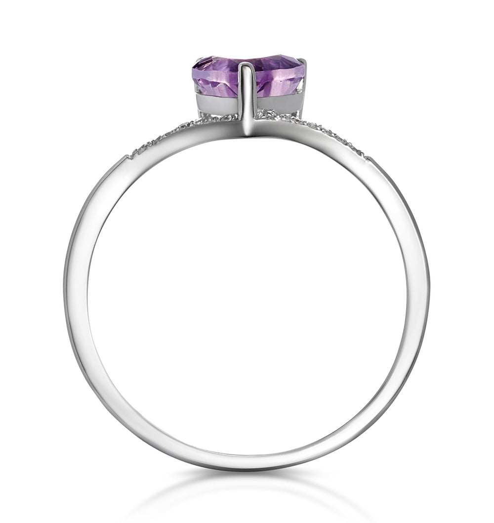 Heart Amethyst and Diamond Stellato Ring in 9K White Gold