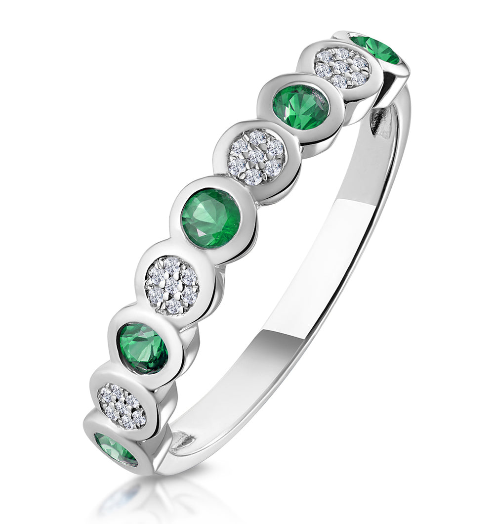 Stellato Emerald and Diamond Eternity Ring in 9K White Gold - SIZE I